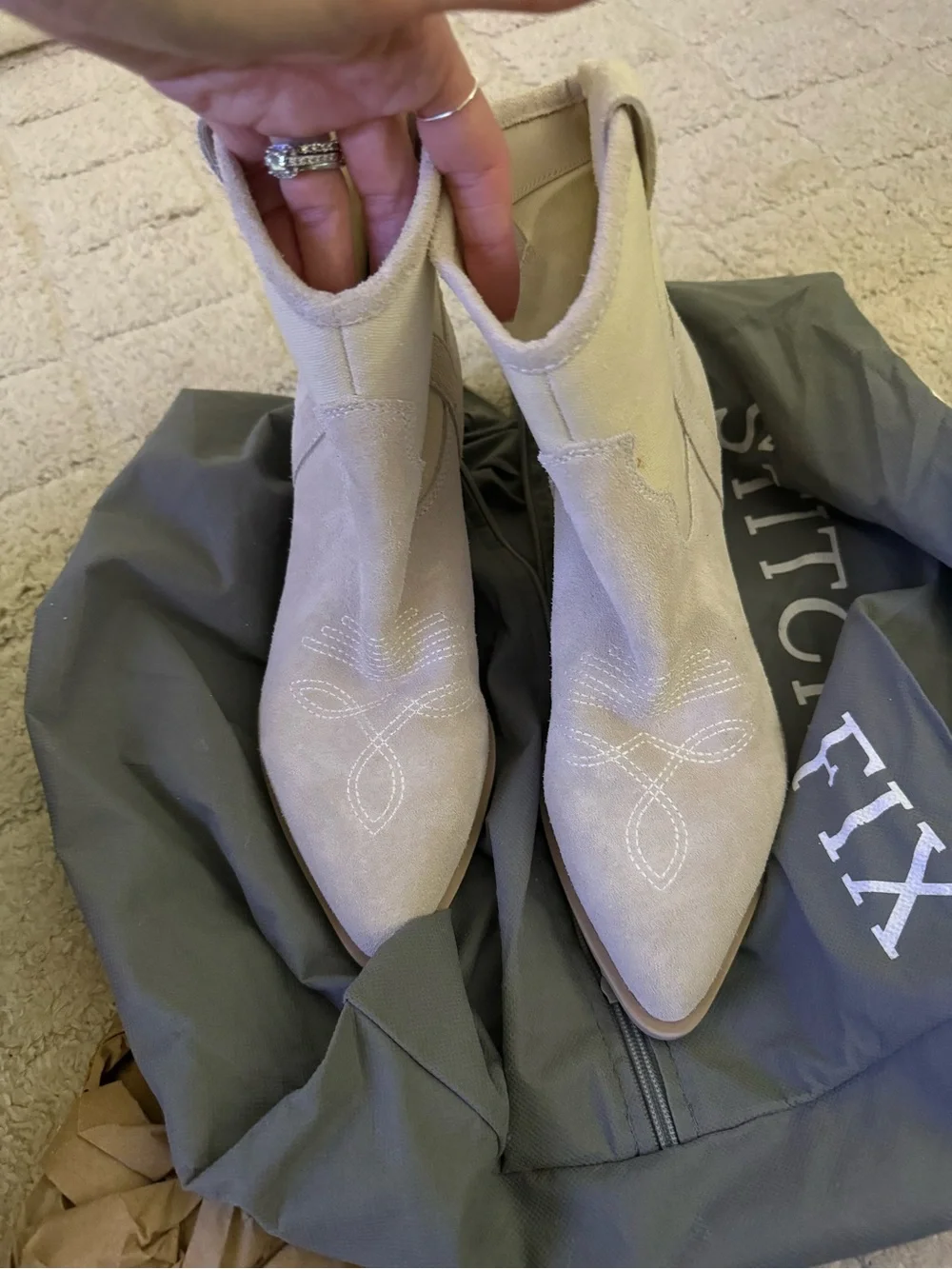 Dolce Vita Suede Pointed-Toe Ankle Boots in Beige - Women's Fashion